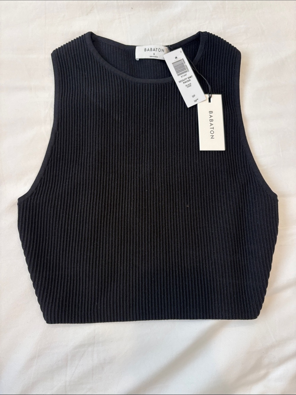 Aritzia Babaton Black Ribbed Cropped Tank Top